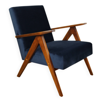 Classic armchair Var B-310 1960s vintage navy velvet - dark wood - 2 pieces available