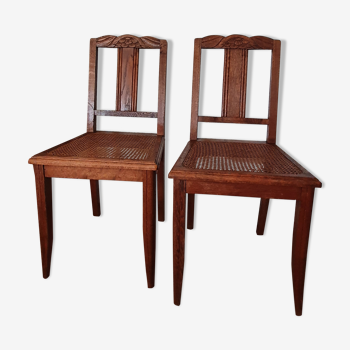 Paire de chaises en bois et cannage Art Déco