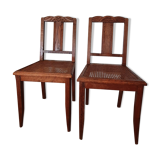 Pair of wooden chairs and Art Deco canning
