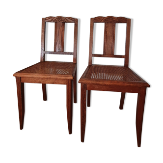 Pair of wooden chairs and Art Deco canning
