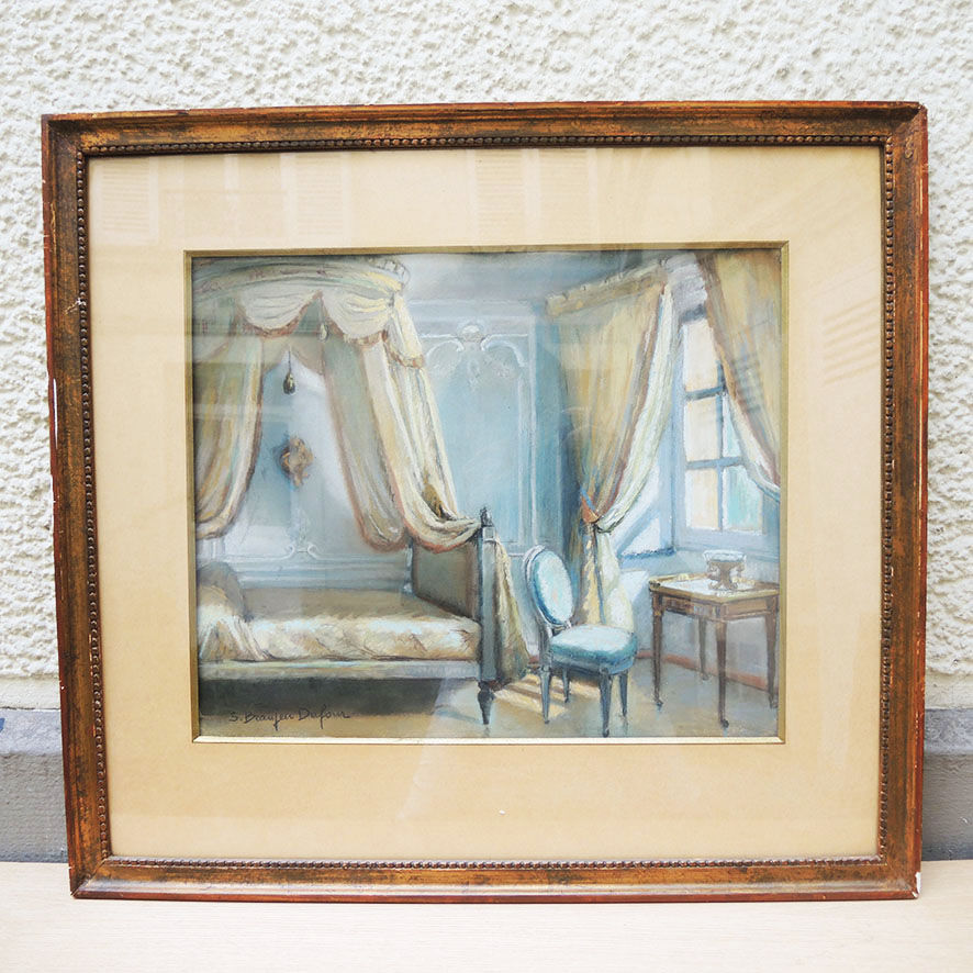 Old framed pastel painting signed – S. Beaujeu Dufour – Bouquet