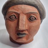 Set of 3 decorative women's heads in red terracotta