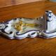 Antique enamelled faience holy water font with crucifix by Famulari Santo Stefeno.