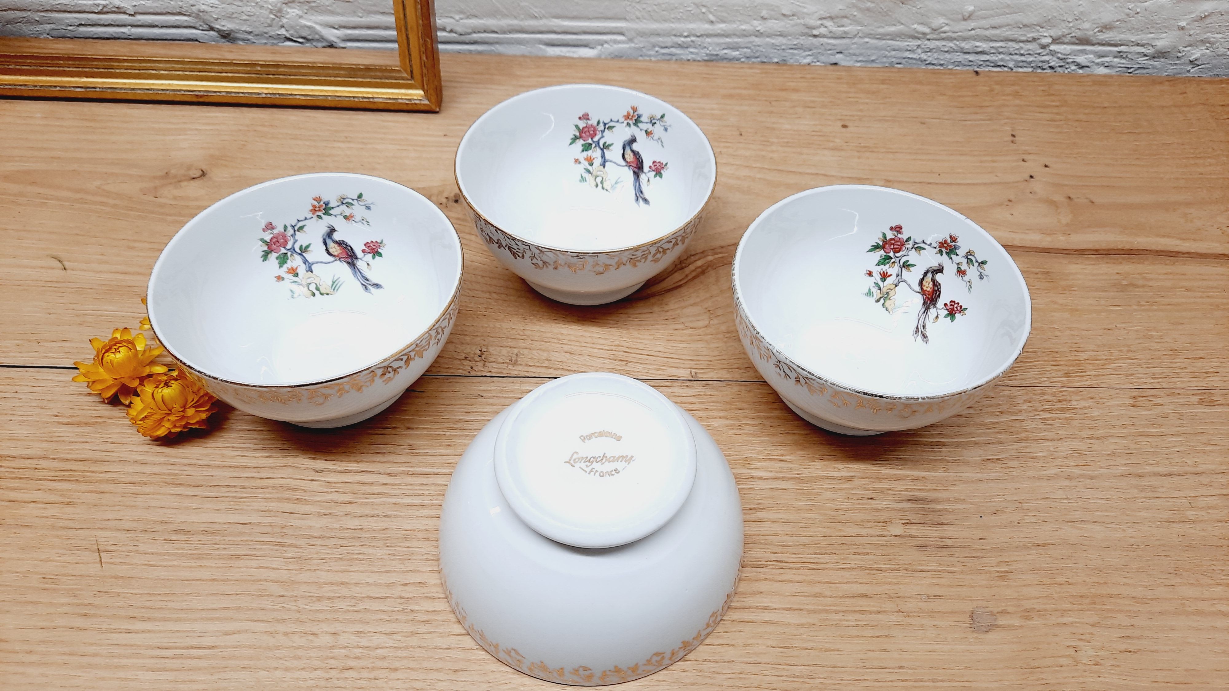 Set 4 bols porcelaine oiseaux de paradis