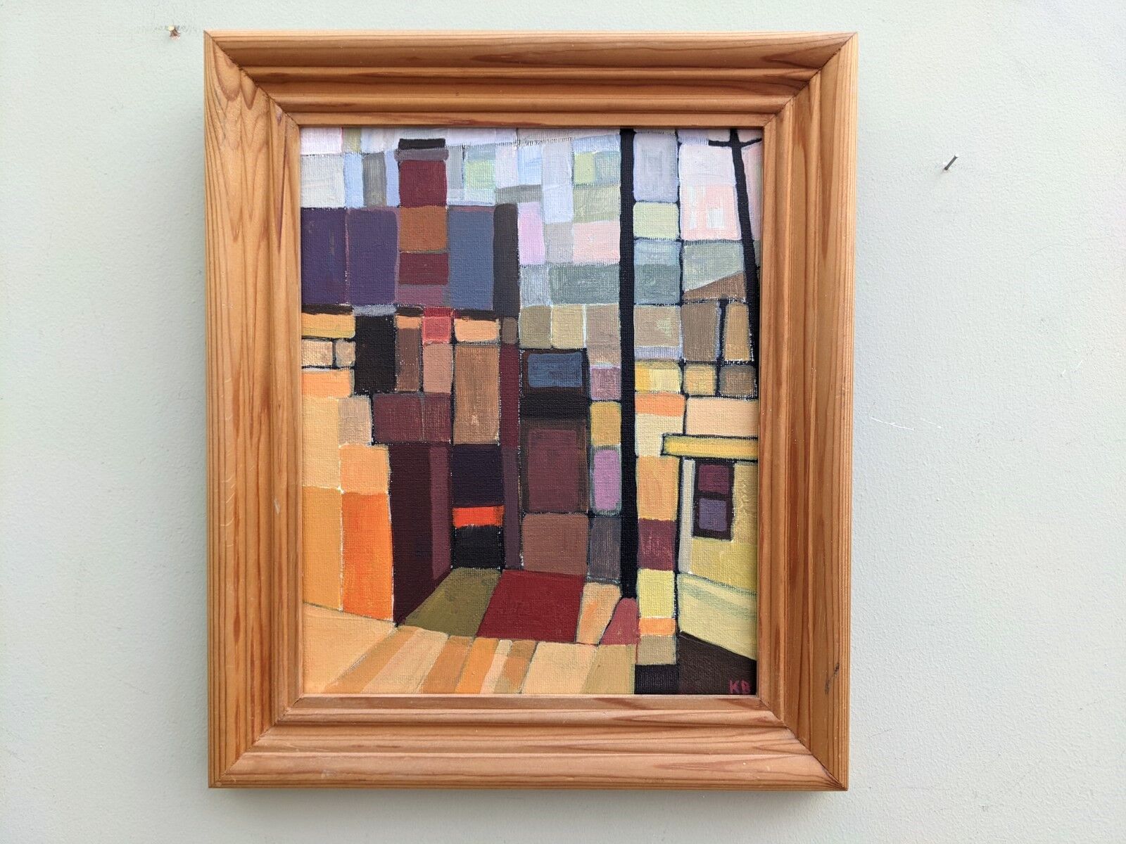 Mid-Century Modern "Cubist View" Vintage Cubist Oil Painting, Framed