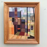 Mid-Century Modern "Cubist View" Vintage Cubist Oil Painting, Framed