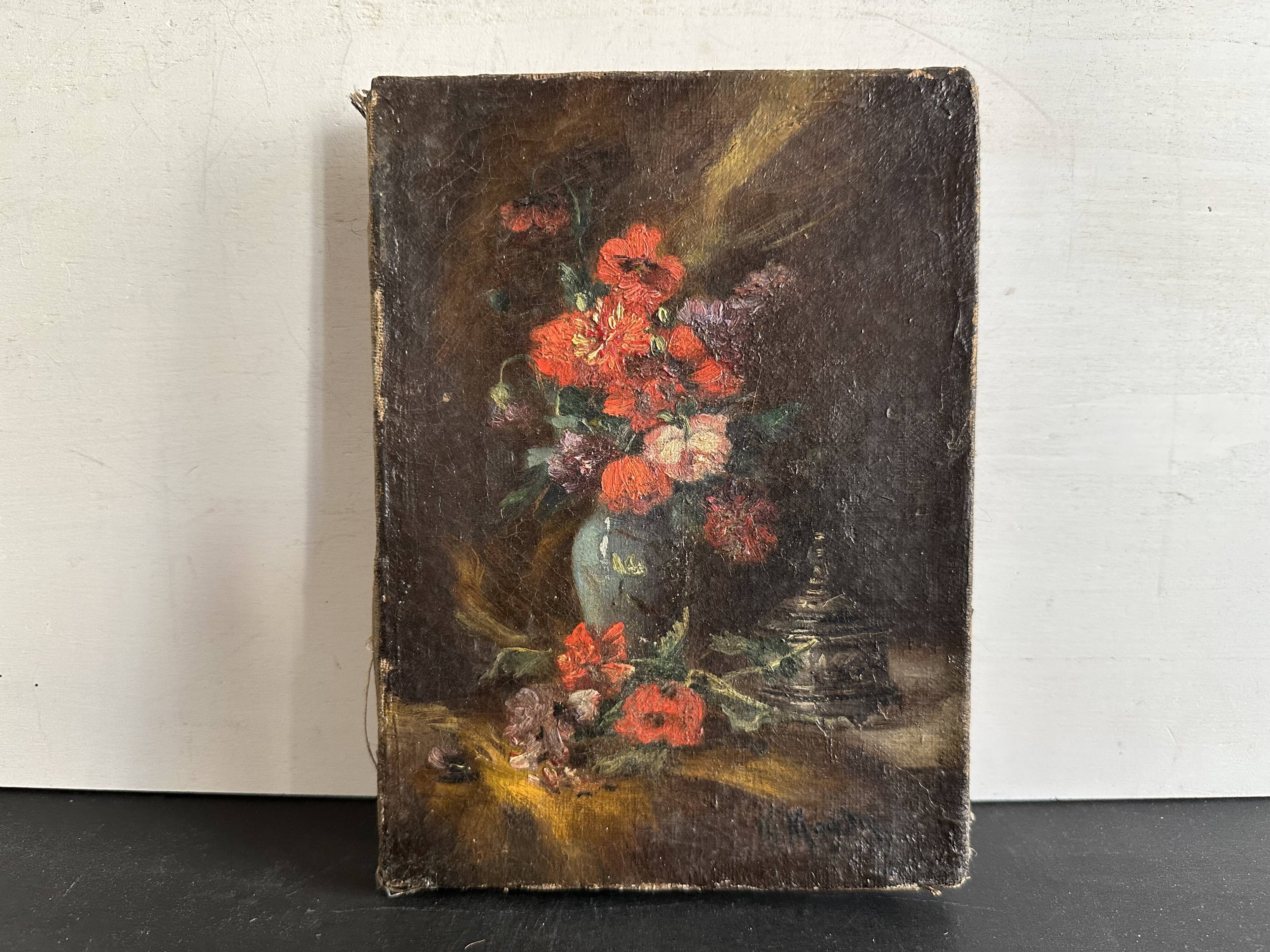 Miniature still life, oil painting signed from the 19th century, French school.
