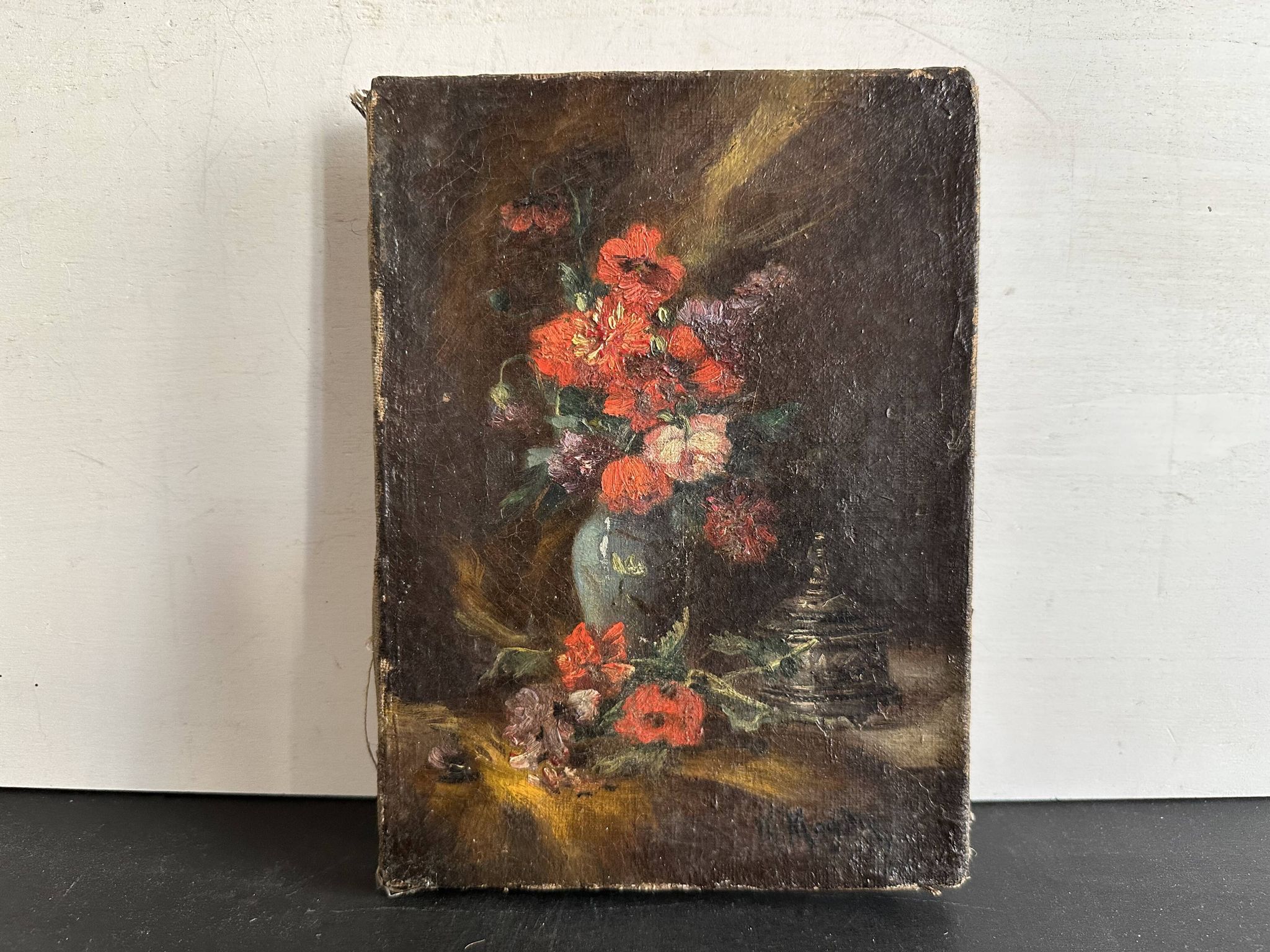 Miniature still life, oil painting signed from the 19th century, French school.