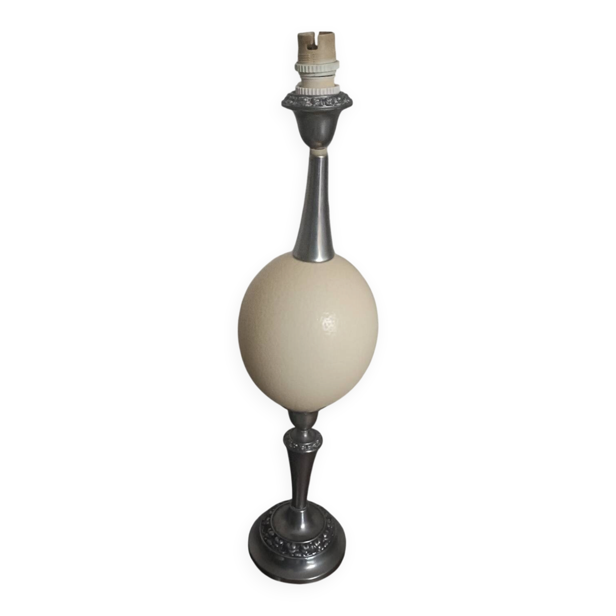 English lamp base, ostrich egg