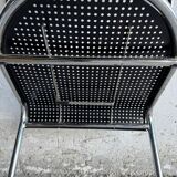 Set of 2 black perforated metal chairs with chrome frame, 1980s industrial-modern design