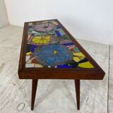 Mid-Century Modern Asymmetrical Glass Mosaic and Teak Side Table, 1950s