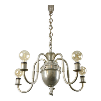 Antique Danish Brass Chandelier In Silver Colour, 19th century
