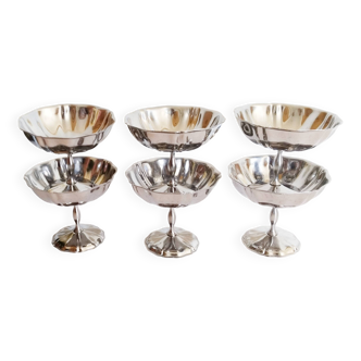 Ice cream or sorbet cups on foot, set of 6, in 18/10 stainless steel
