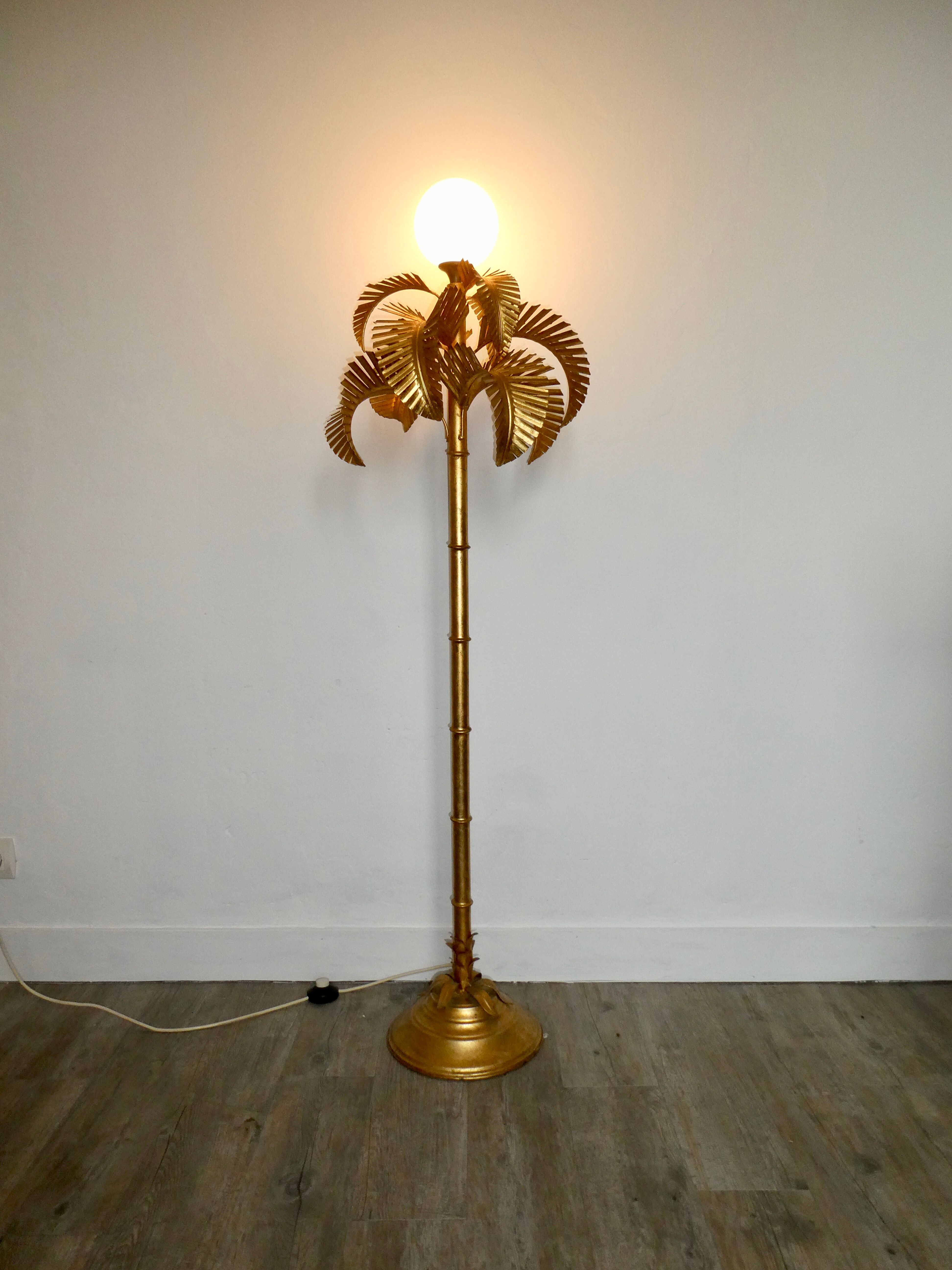 Golden metal palm lamp, 70s