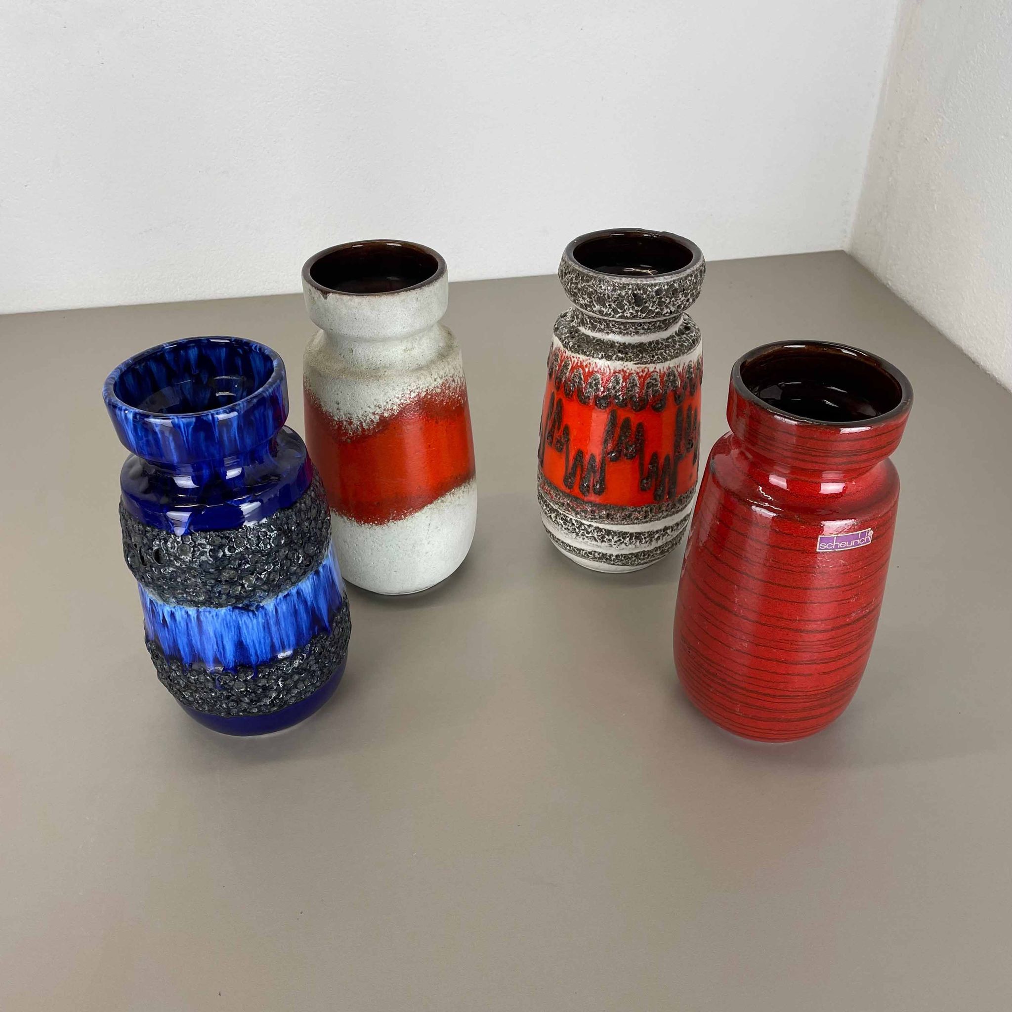 Set of Four Vintage Pottery Fat Lava Vases Made by Scheurich, Germany, 1970s