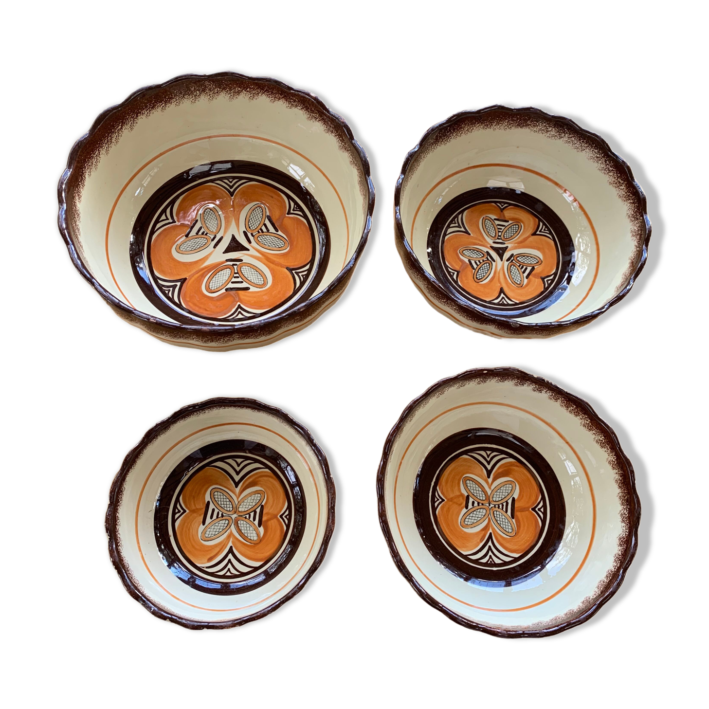 4 nesting salad bowls in enameled ceramic mbfa pont l abbé decorated vintage hand