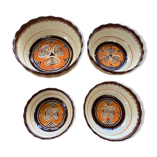4 saladiers gigogne en céramique émaillée mbfa pont l abbé décoré main vintage