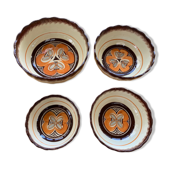 4 nesting salad bowls in enameled ceramic mbfa pont l abbé decorated vintage hand