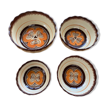 4 nesting salad bowls in enameled ceramic mbfa pont l abbé decorated vintage hand
