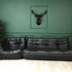 Black leather three seater sofa Togo by Ligne Roset