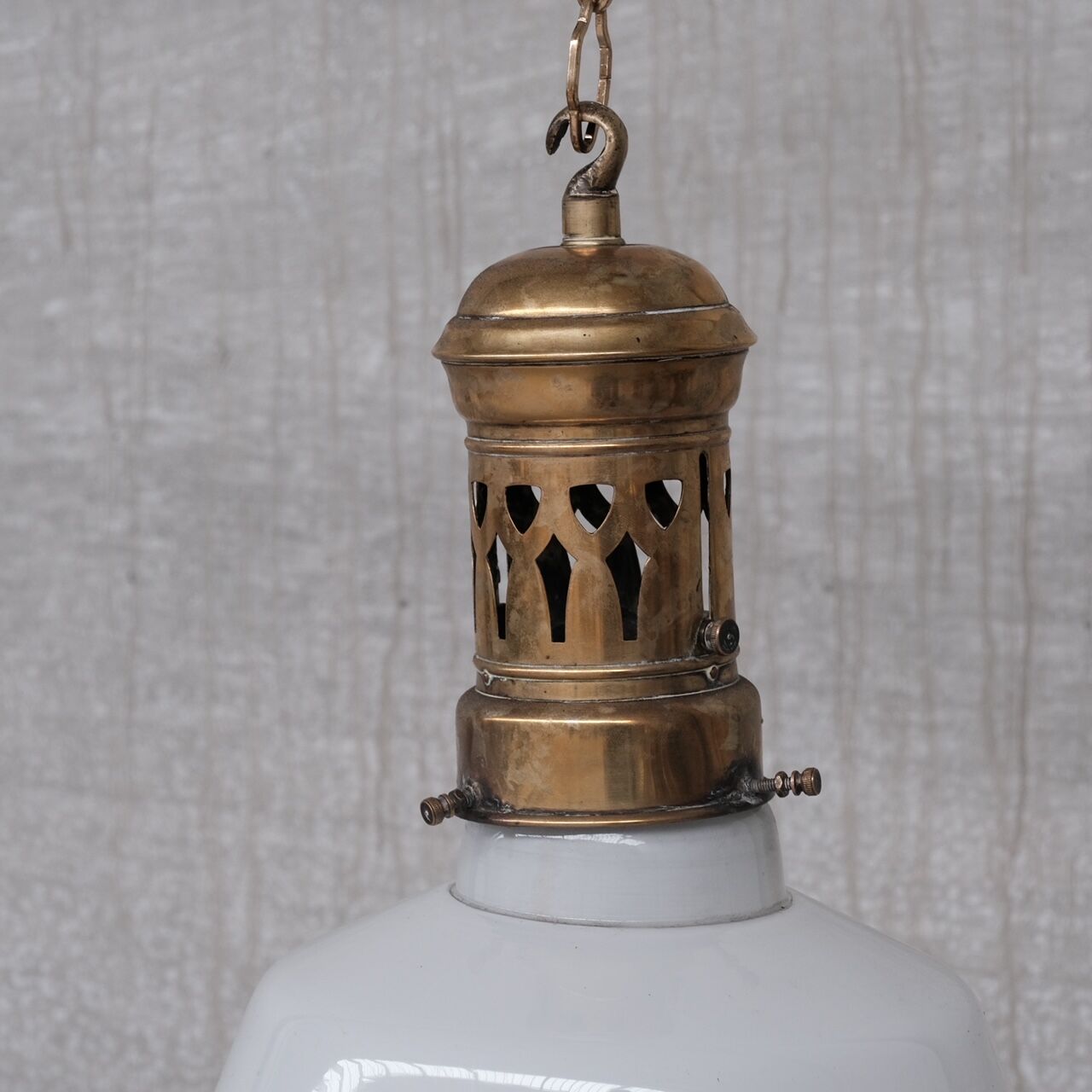 German Antique Two Tone Brass and Glass Pendant Light