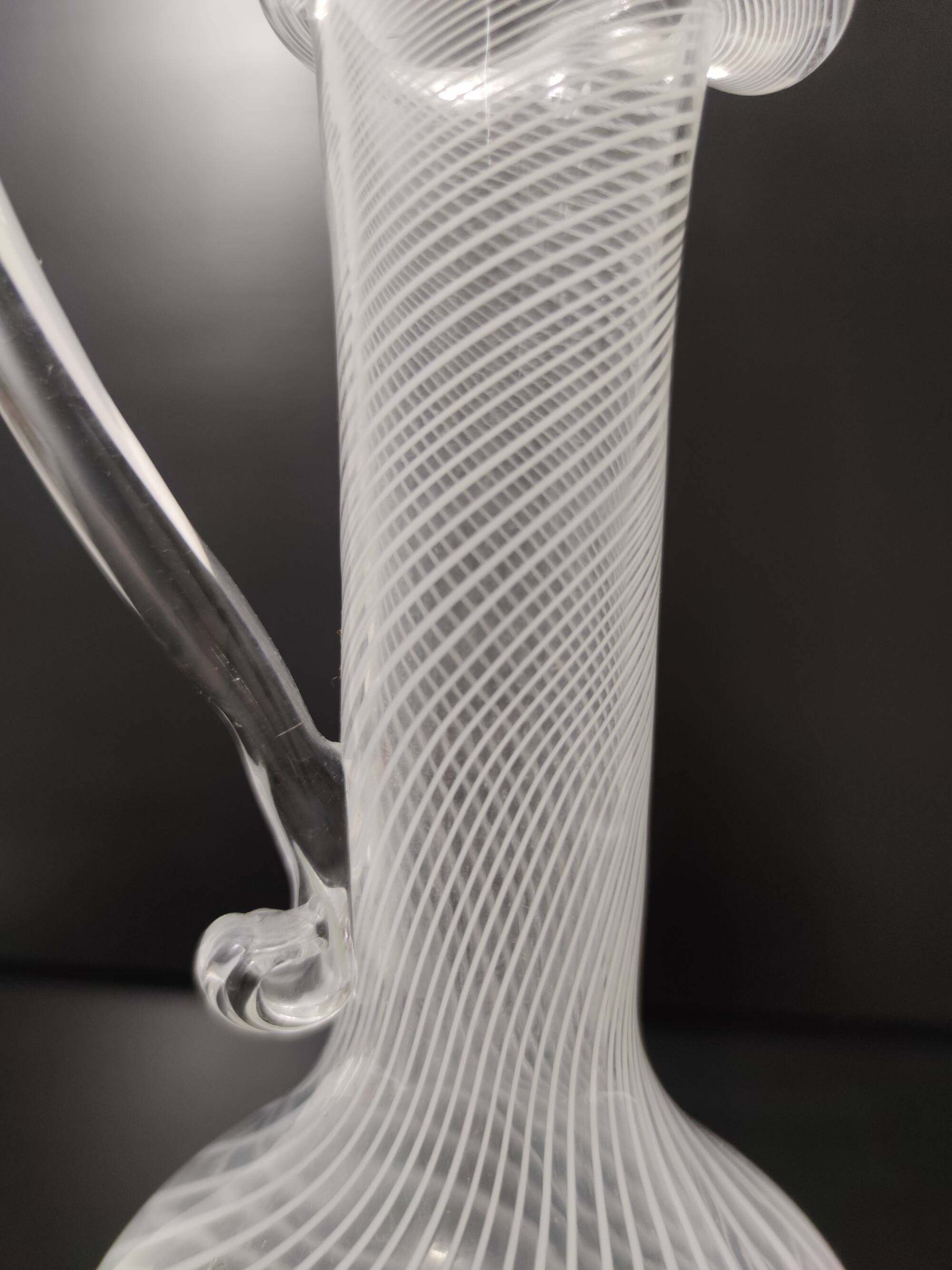 Murano Glass Pitcher Vase with White and Transparent Canes, Italy
