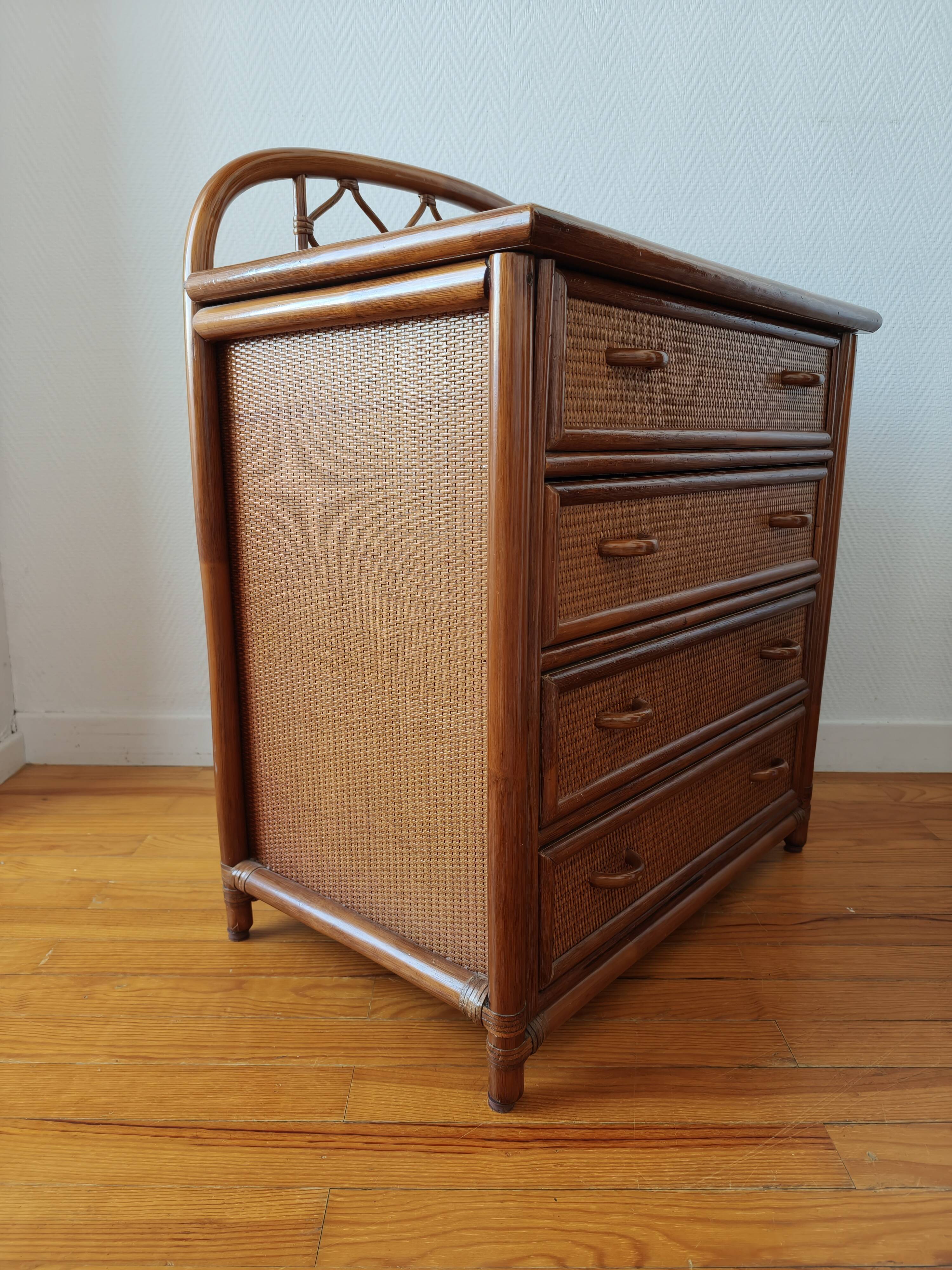 Vintage rattan and cane commode from the 1970s.