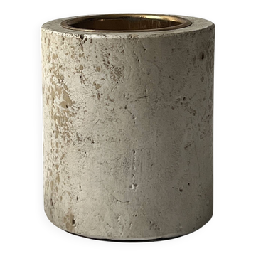 Bougeoir cylindrique en travertin par Fratelli Mannelli, design italie 1970