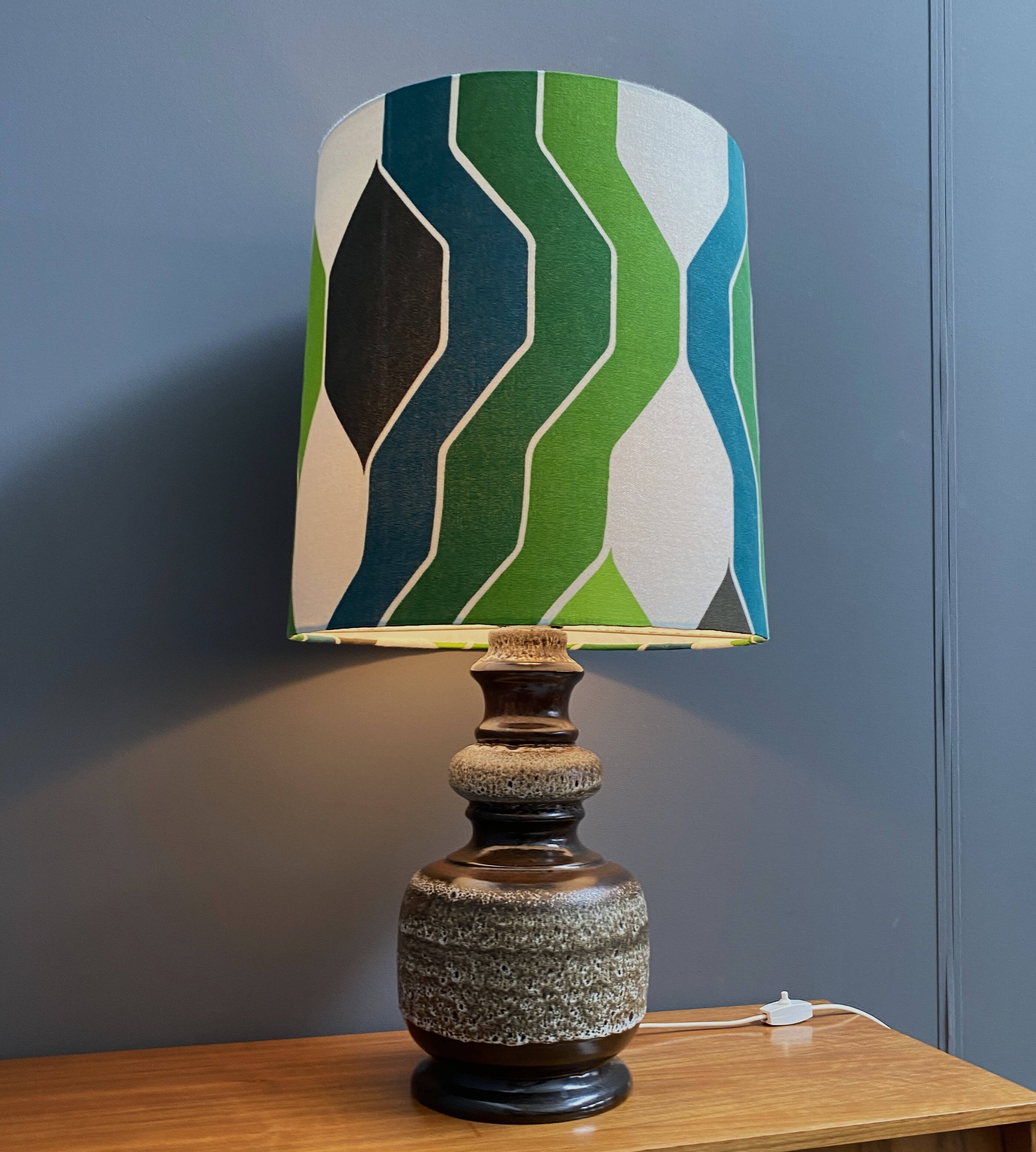 Ceramic table lamp green shade by  Hustadt-leuchten 1970s