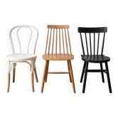 Lot de 3 chaises vintage scandinave et bistrot en bois