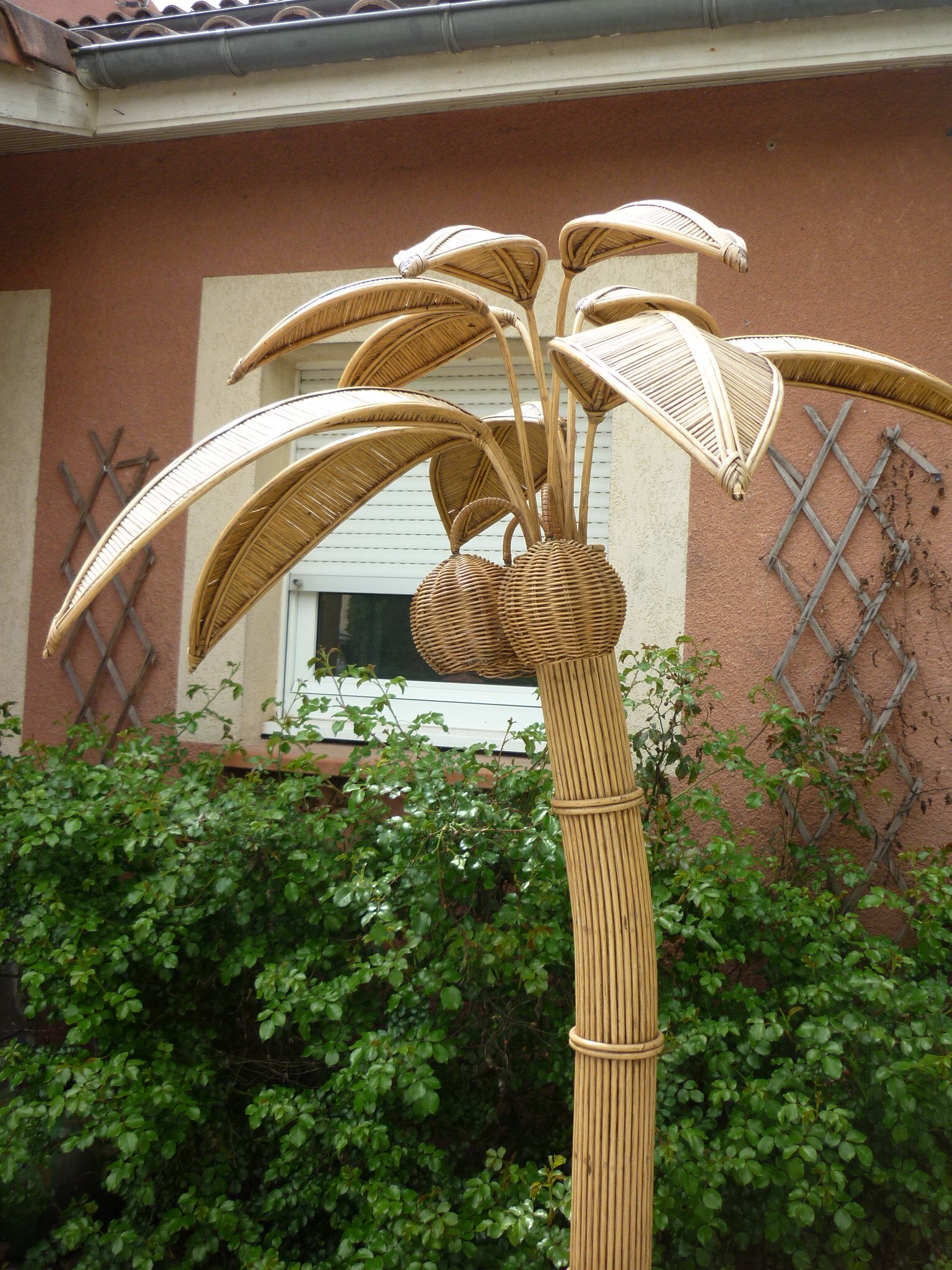 Rattan palm floor lamp by Mario Lopez Torres, 1970