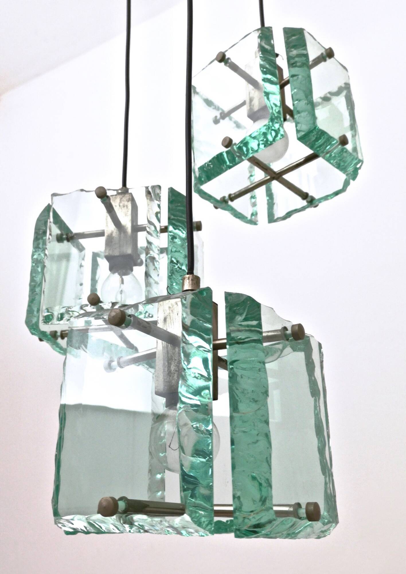 Vintage Three-Light Nile Green Glass Pendant Light by Zero Quattro, Italy