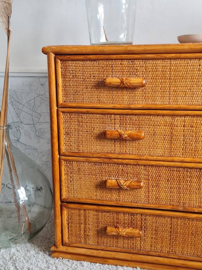 Vintage rattan chest of drawers circa 70s