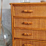 Vintage rattan chest of drawers circa 70s