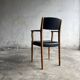 Set of 2 vintage beech wood armchairs with black skai upholstery — mid-century modern