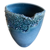 Ancient Vase JACKY COVILLE Glazed Stoneware Blue Vintage #D987