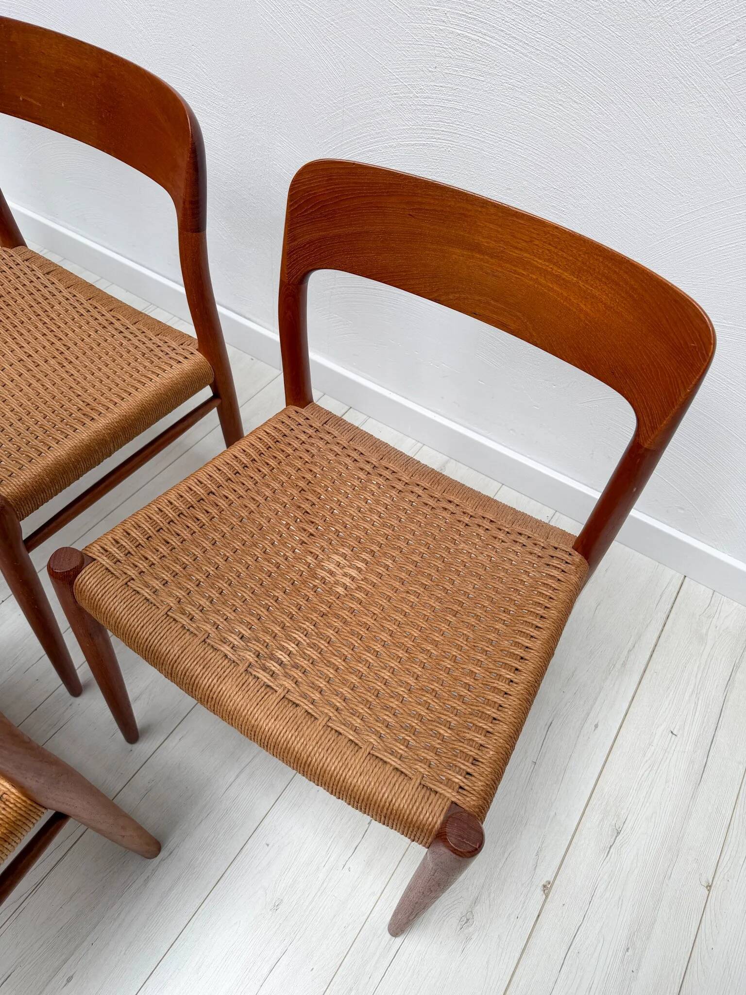 1950s set of 6 vintage Danish teak dining chairs No. 75 by Niels O. Møller