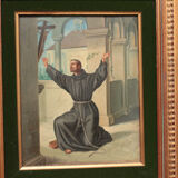 Ancienne peinture religieuse École Espagnole Saint François