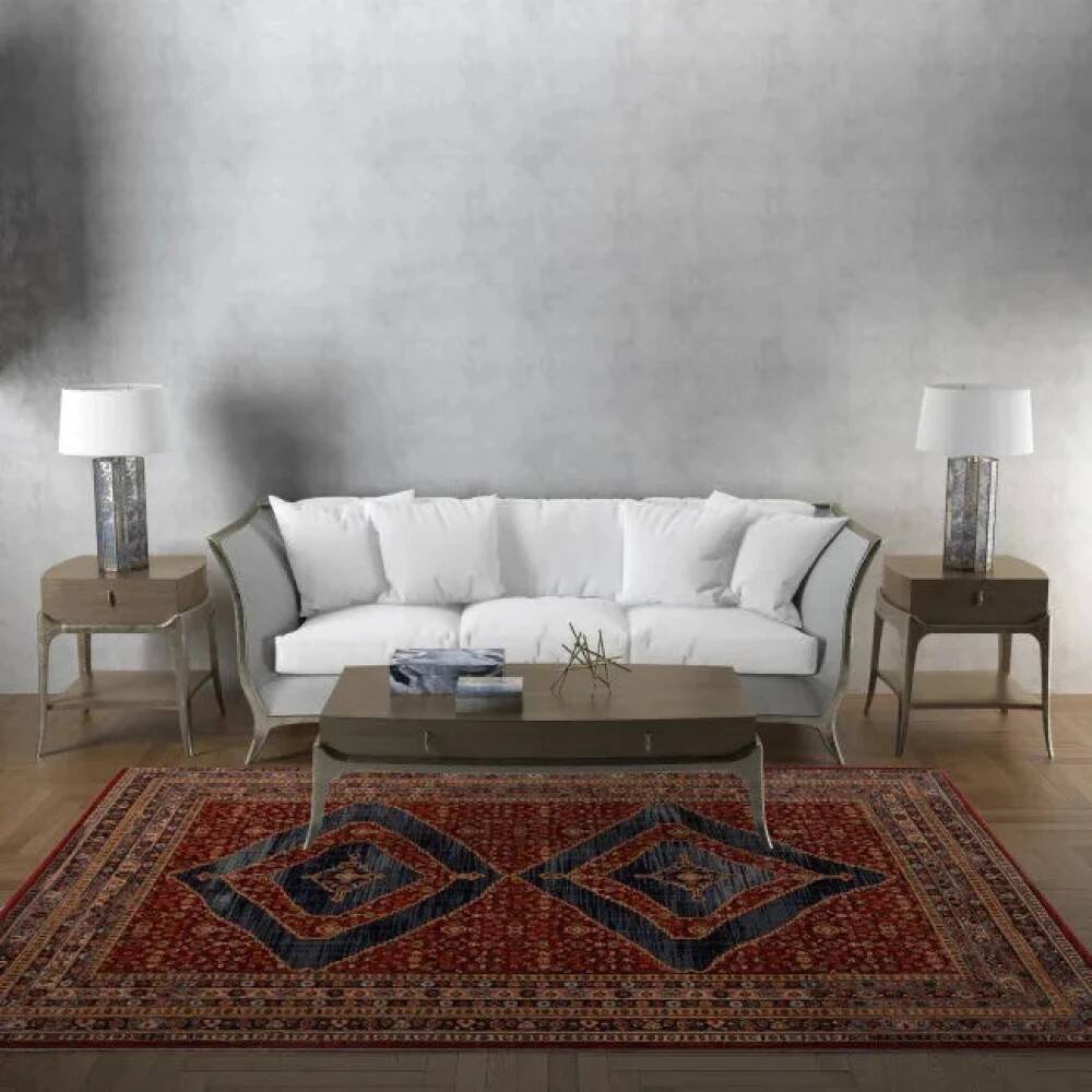 Red diamond-patterned oriental rug