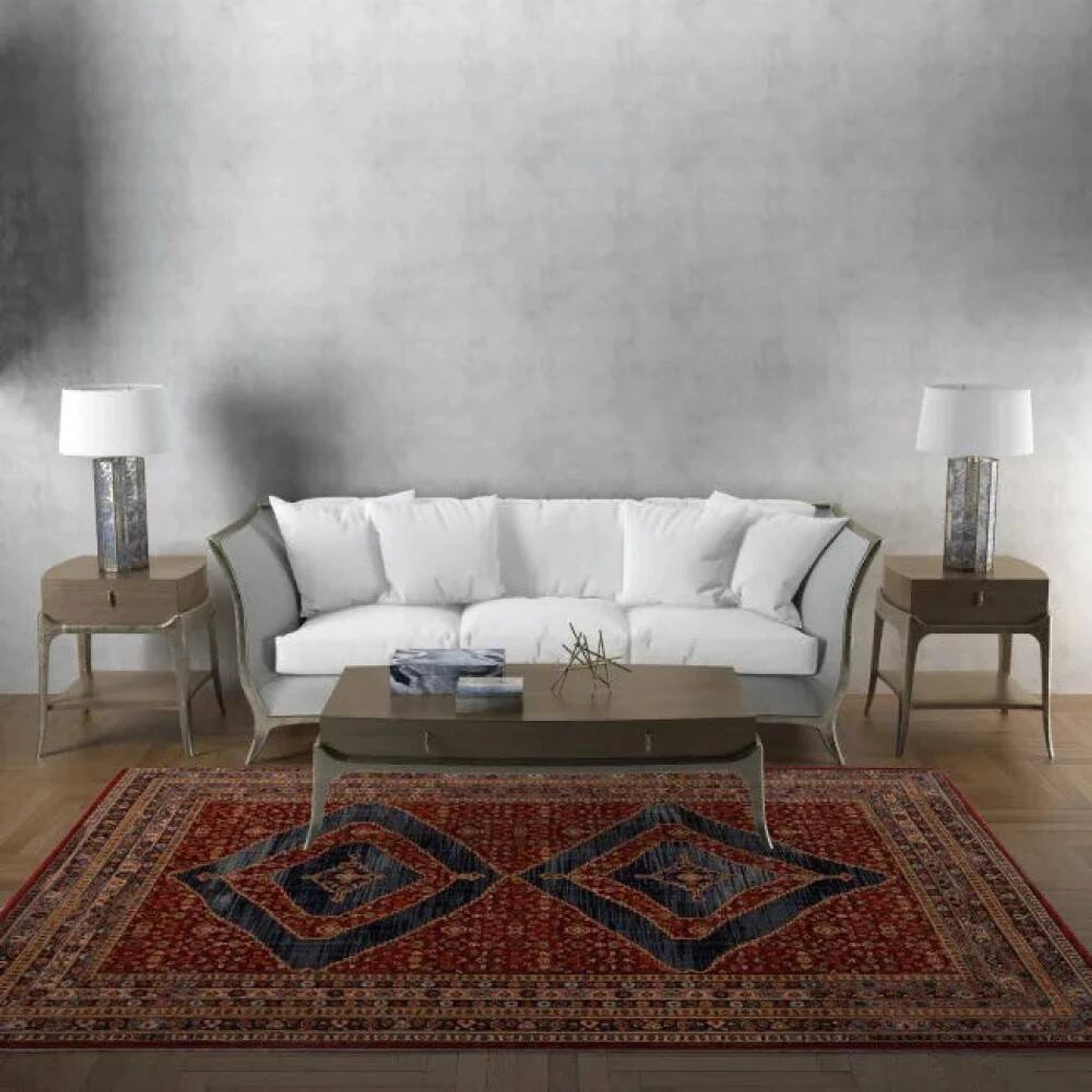 Red diamond-patterned oriental rug