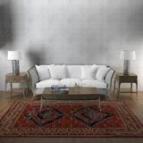 Red diamond-patterned oriental rug