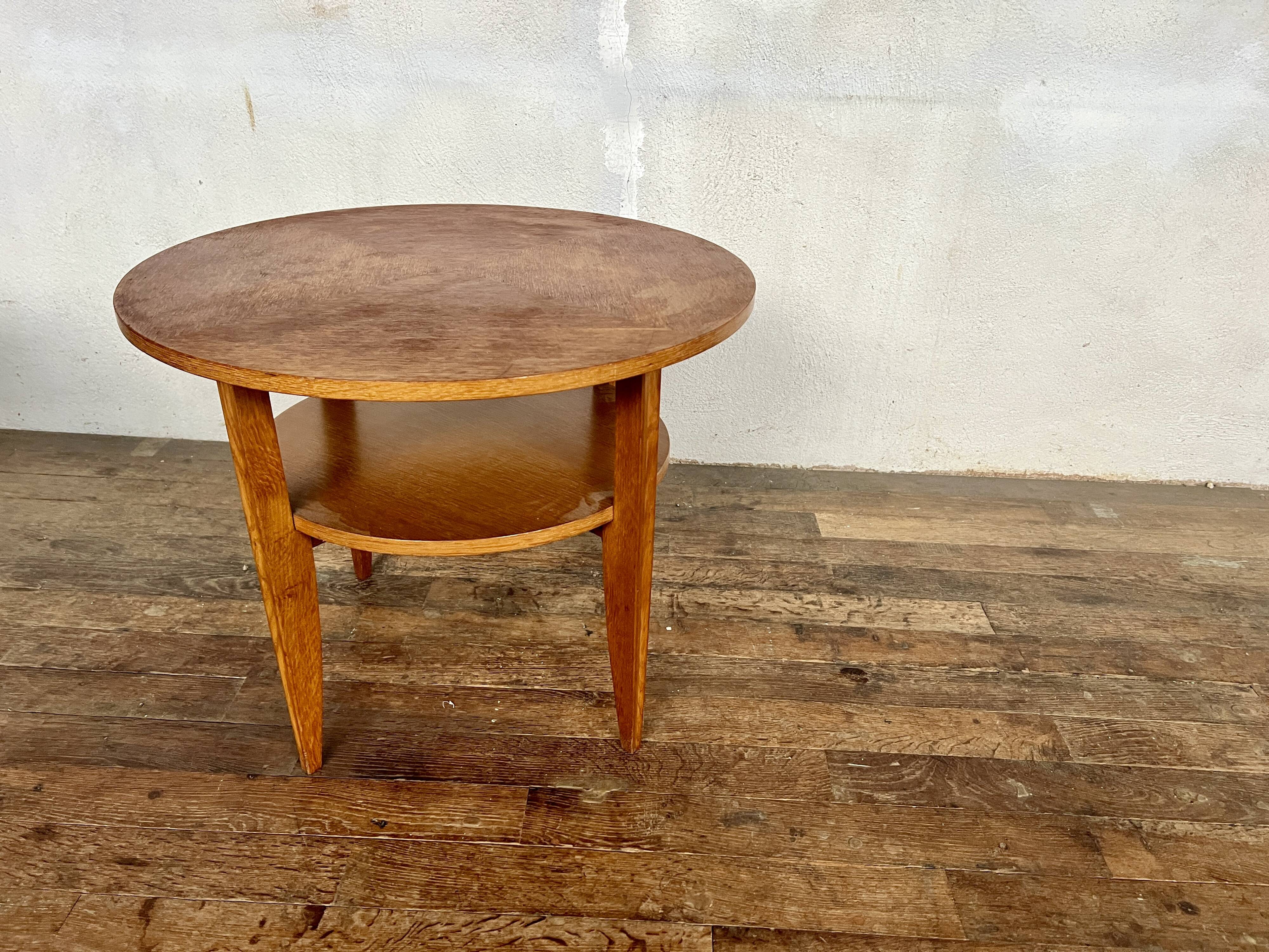 vintage round coffee table in light oak