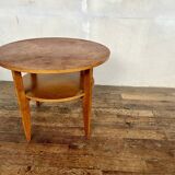 vintage round coffee table in light oak