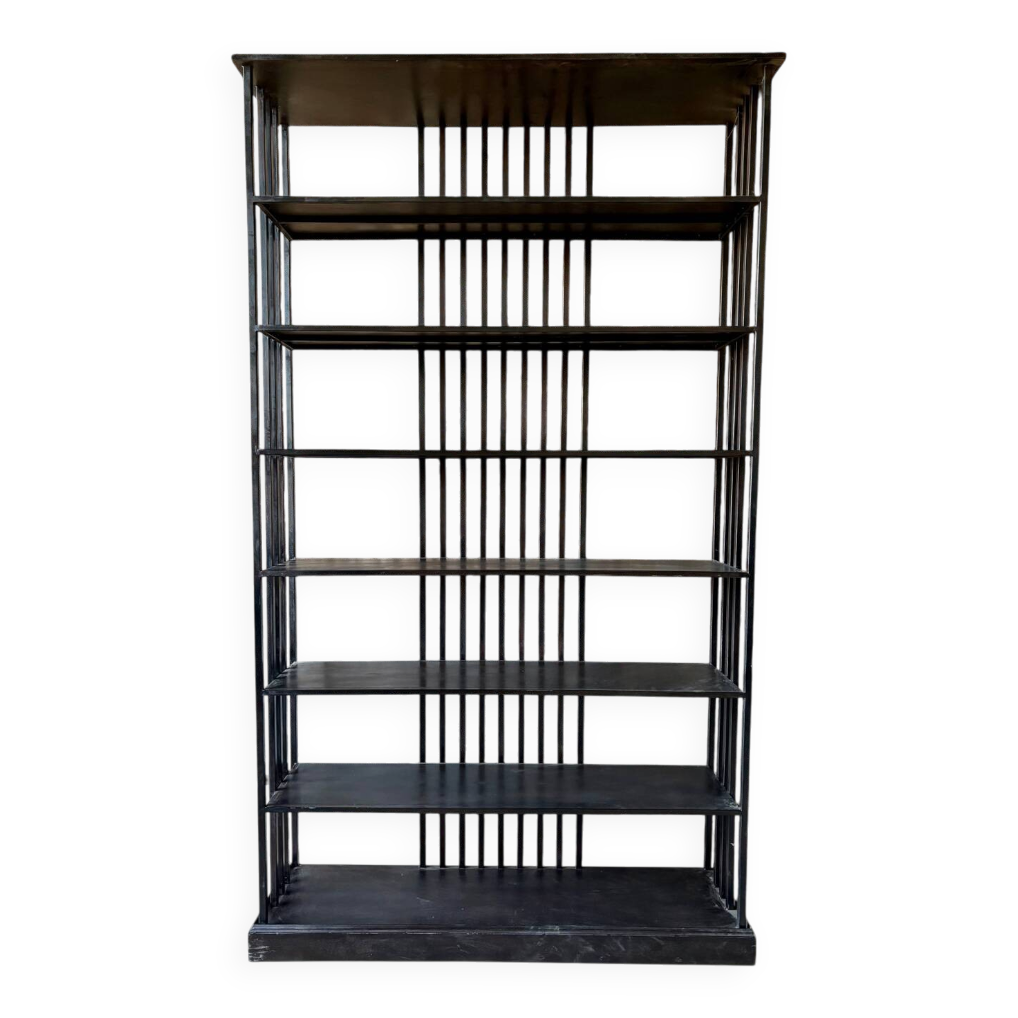 Large industrial black metal shelf – openwork graphic structure