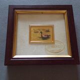 Petit tableau chromolithographie d'art Canard sur feuille d'or
