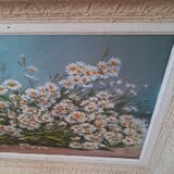 Vintage still life painting with daisies