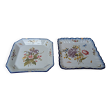 Set of 2 old square Charolles plates with flower pattern