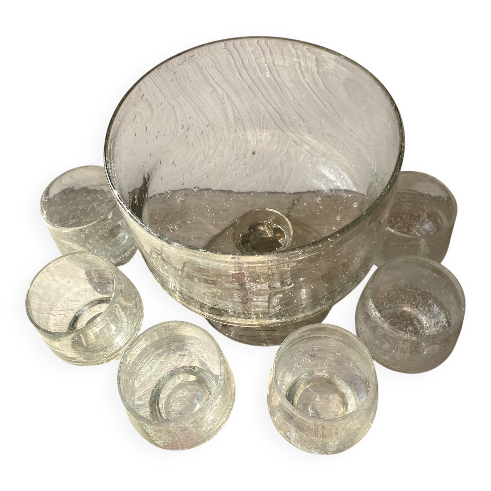 Set punch ou cocktail en verre soufflé bullé , esprit Biot