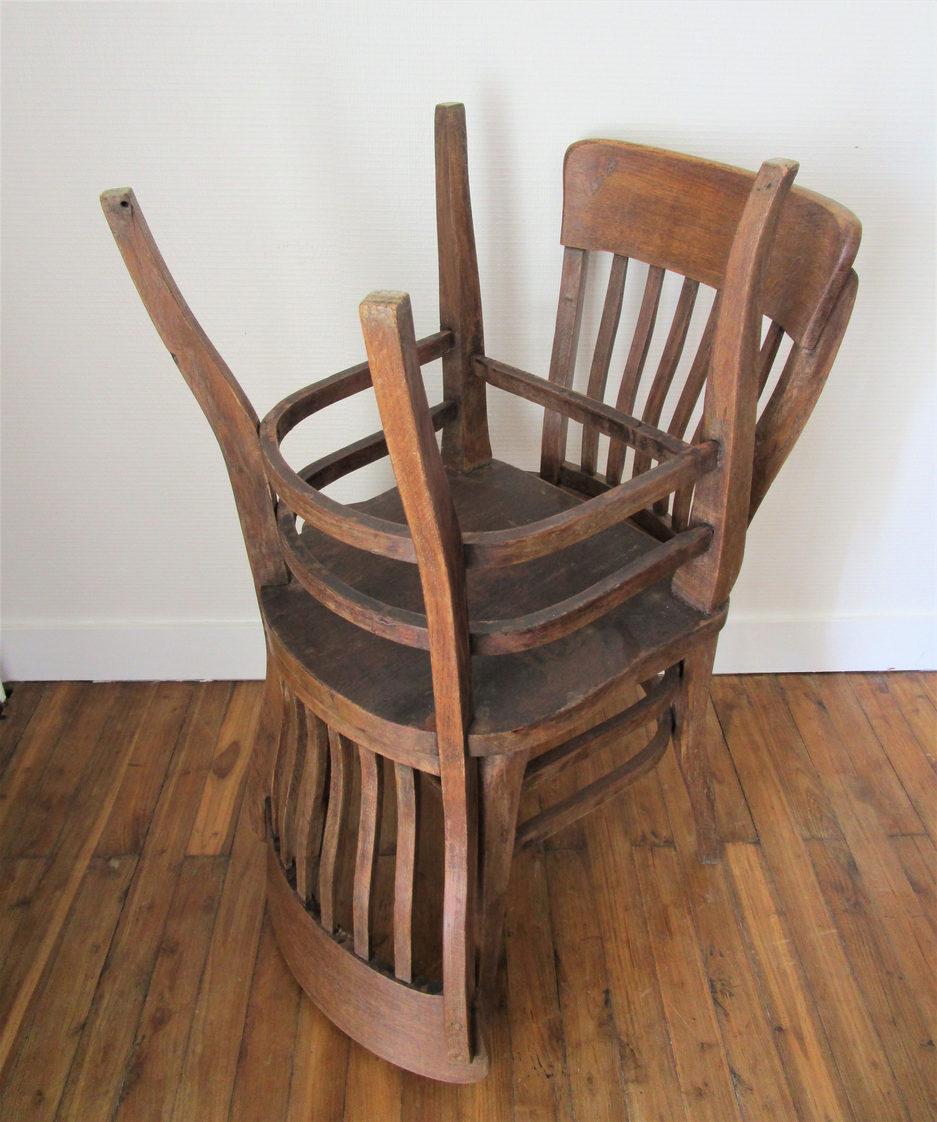 Two chairs solid oak patinated early twentieth century