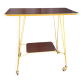 Desserte roulante vintage années 60 en métal doré et formica